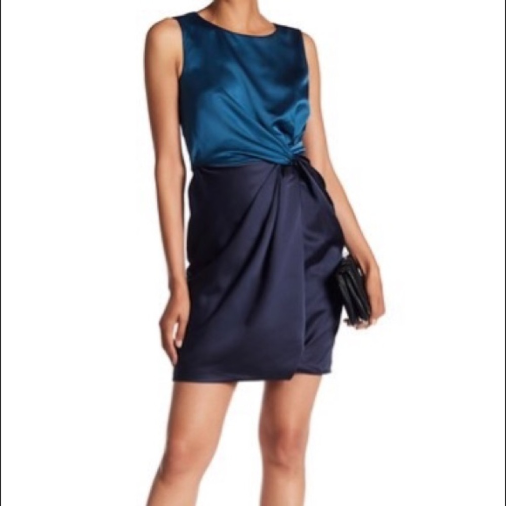 Halston Heritage Side Knot Colorblock Satin Dress